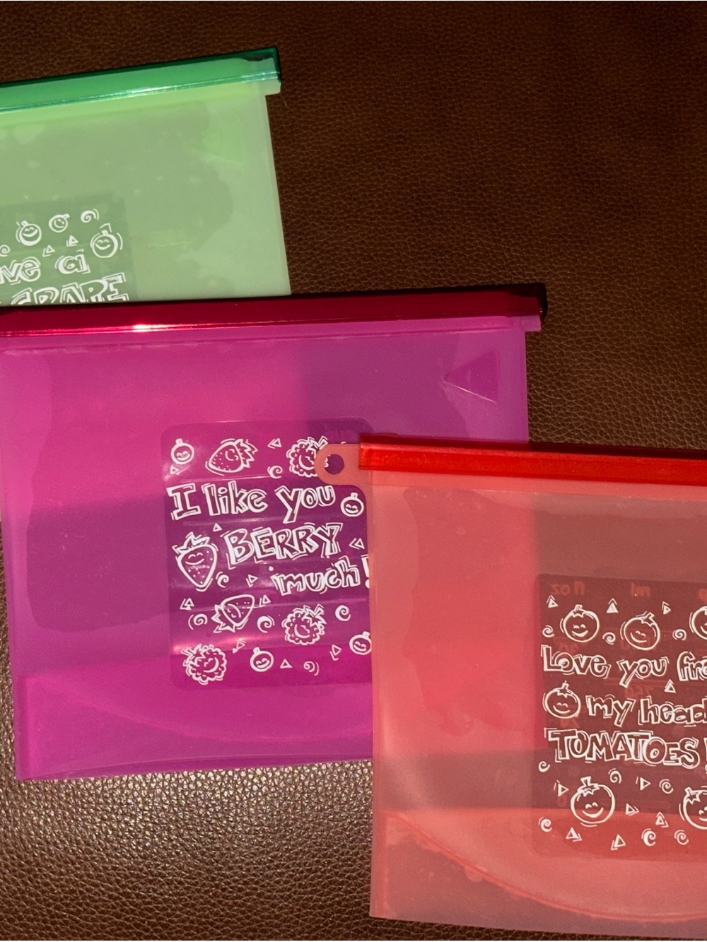 Hellocupcake Multicolor 3-Piece Silicone Bags Freezer Microwave Dishwasher Safe